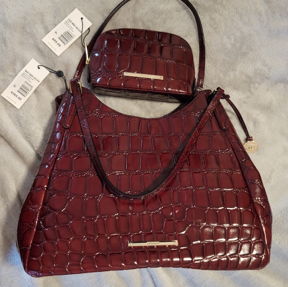 Brahmin Dayton Shoulder Bag and Matching Make Up Bag in Merlot